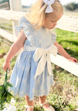 Load image into Gallery viewer, Embroidered Blue Trellis Bow Dress
