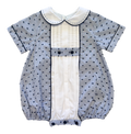 The Pleated Romper ~ Navy Striped Swiss Dot