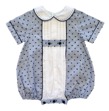 Load image into Gallery viewer, The Pleated Romper ~ Navy Striped Swiss Dot
