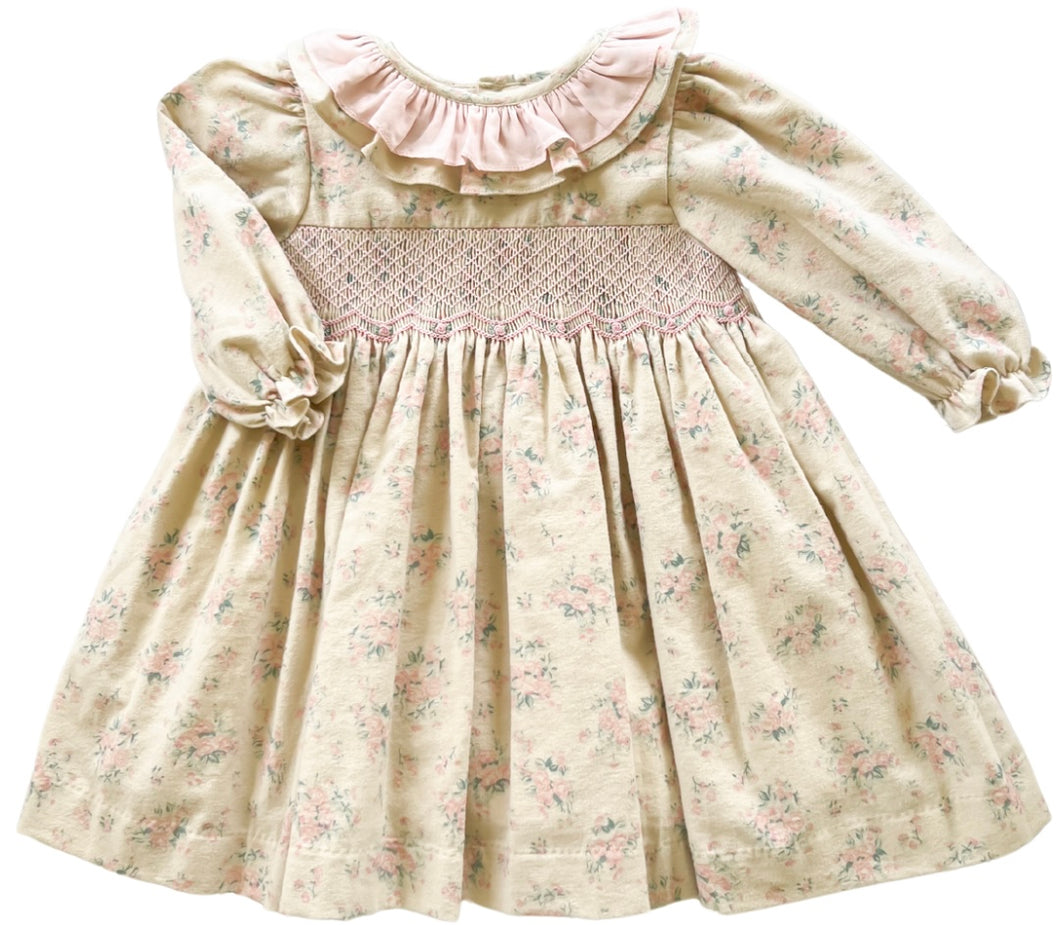 The Smocked Dress - Antique Floral Brushed Cotton