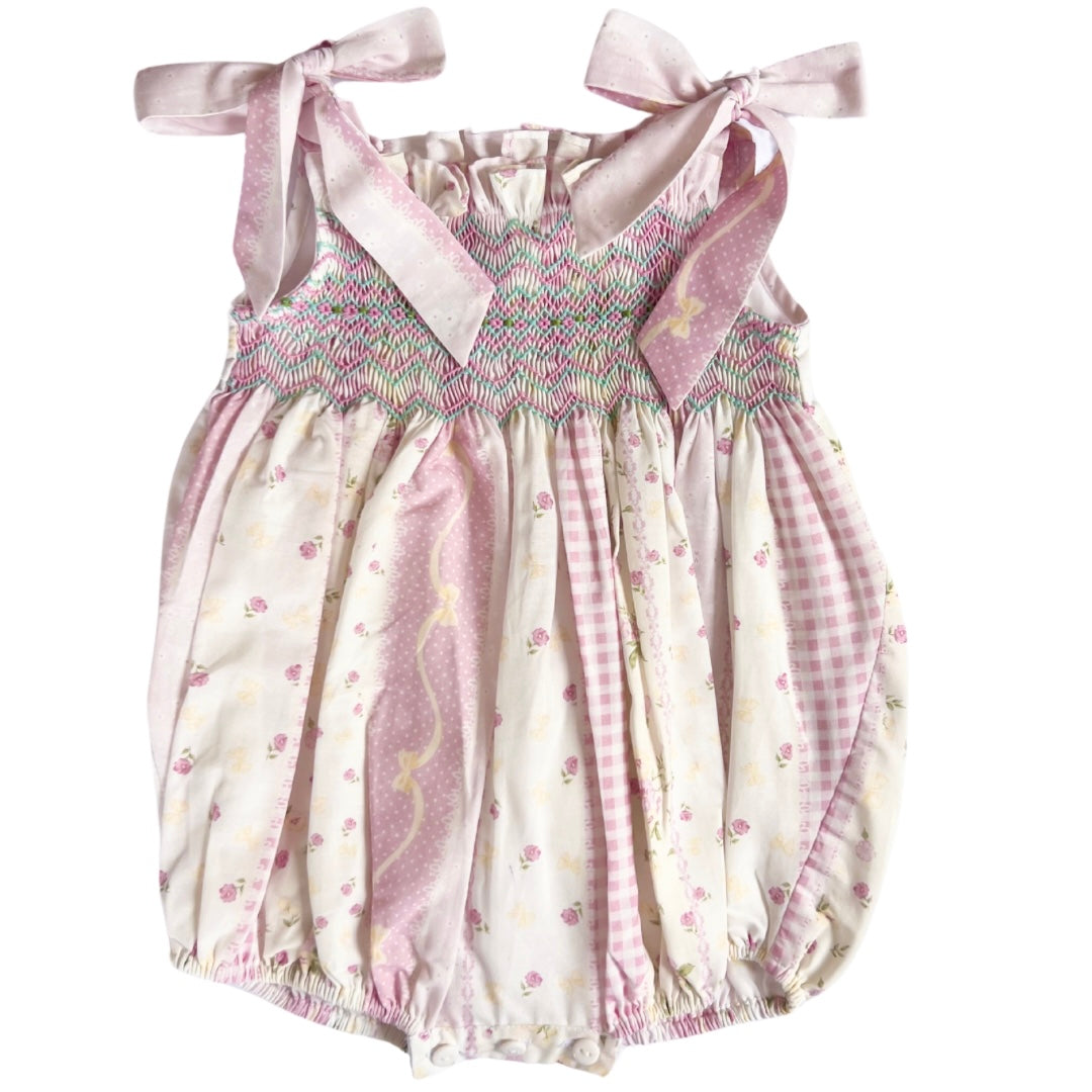 {Sutherby Girls} Smocked Romper ~ Pink Vintage Patchwork