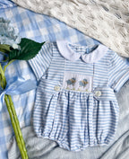 The Smocked Layette Romper - Blue Sheep