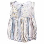 {Sutherby Girls} Embroidered Romper ~ Blue Vintage Patchwork