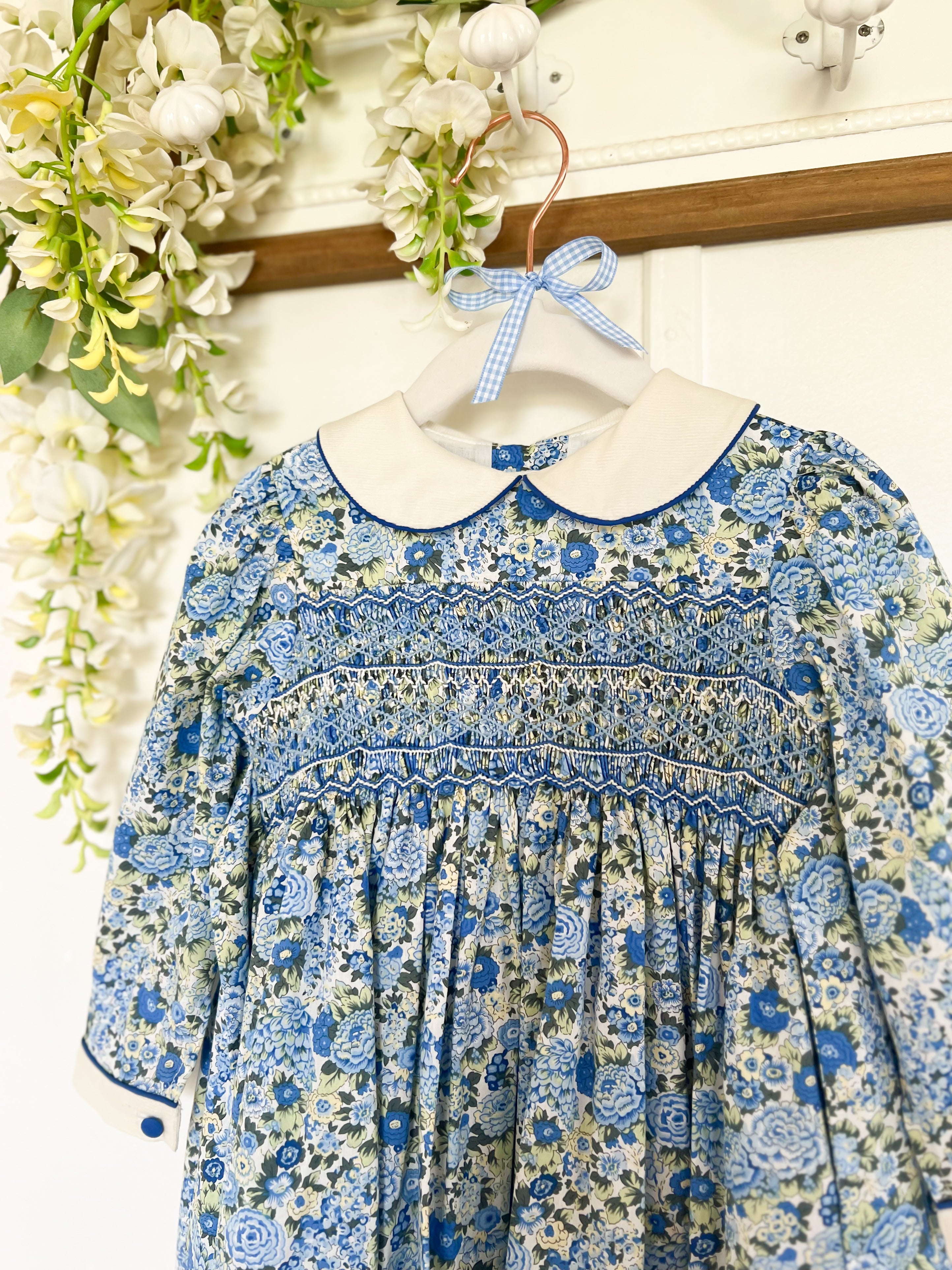 The Smocked Dress - Blue & Green Winter Floral