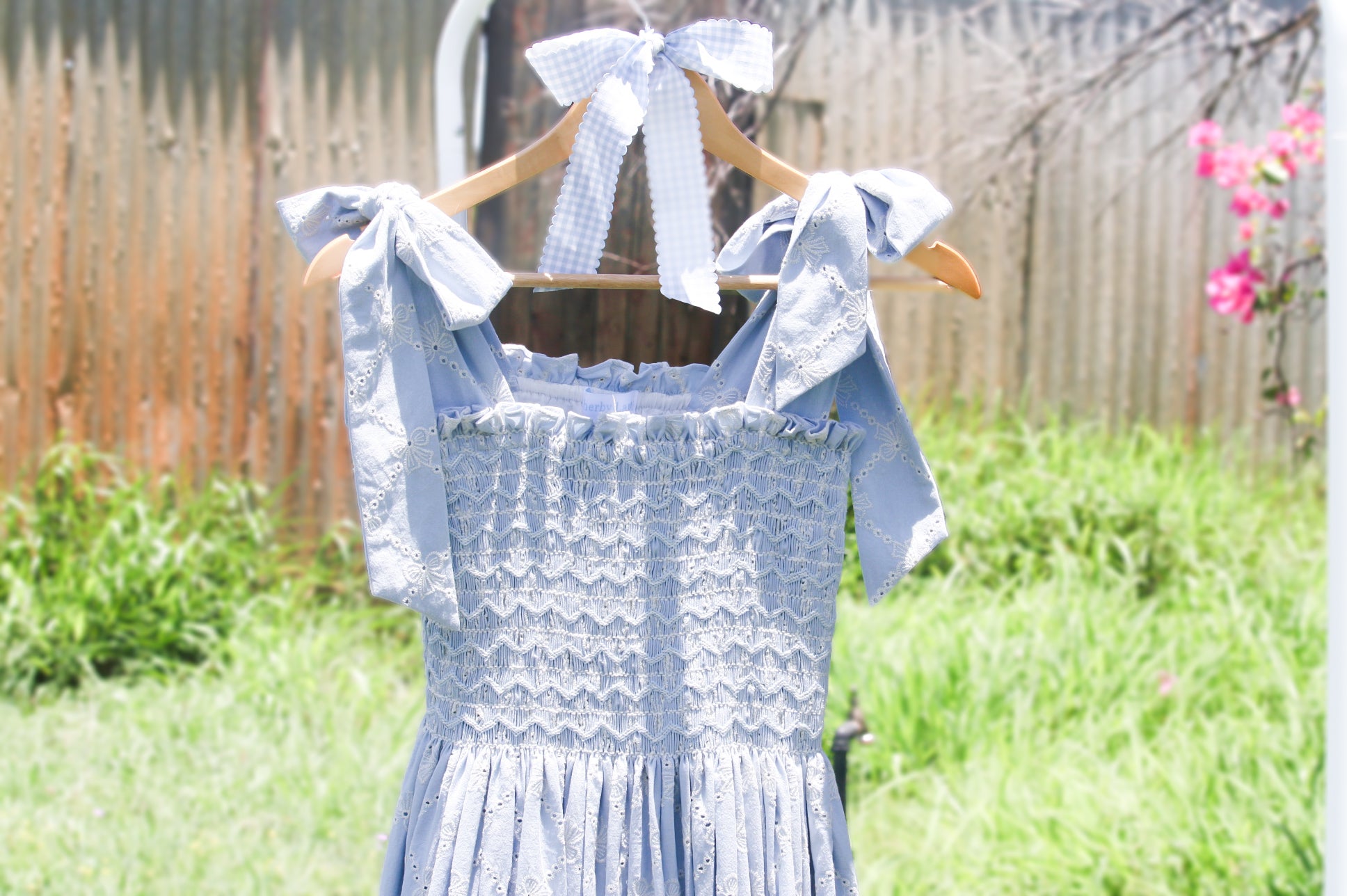 {Sutherby Ladies} 'Bridie' ~ Embroidered Blue Bow Trellis