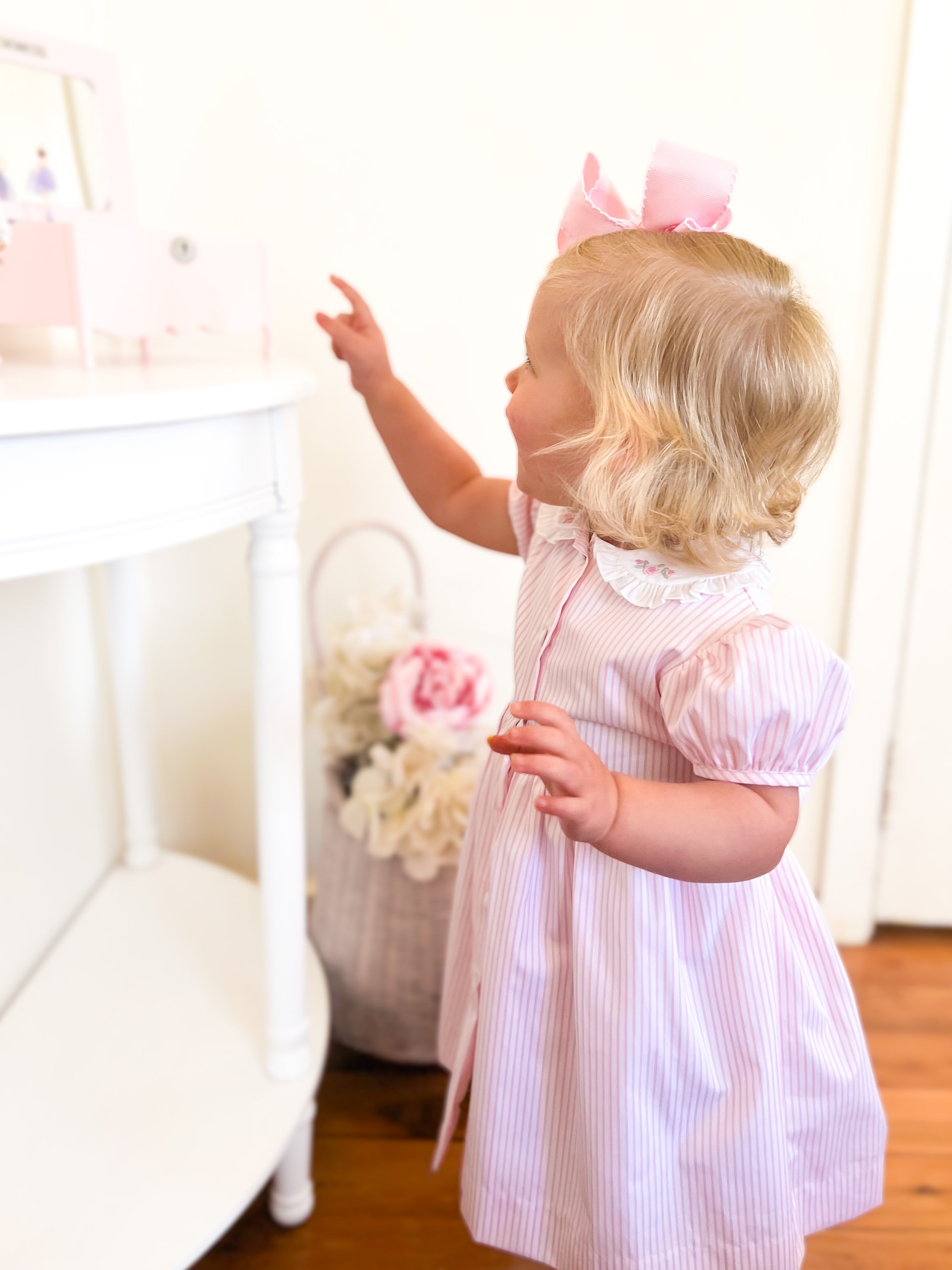Pastel Pink Striped Embroidered Dress
