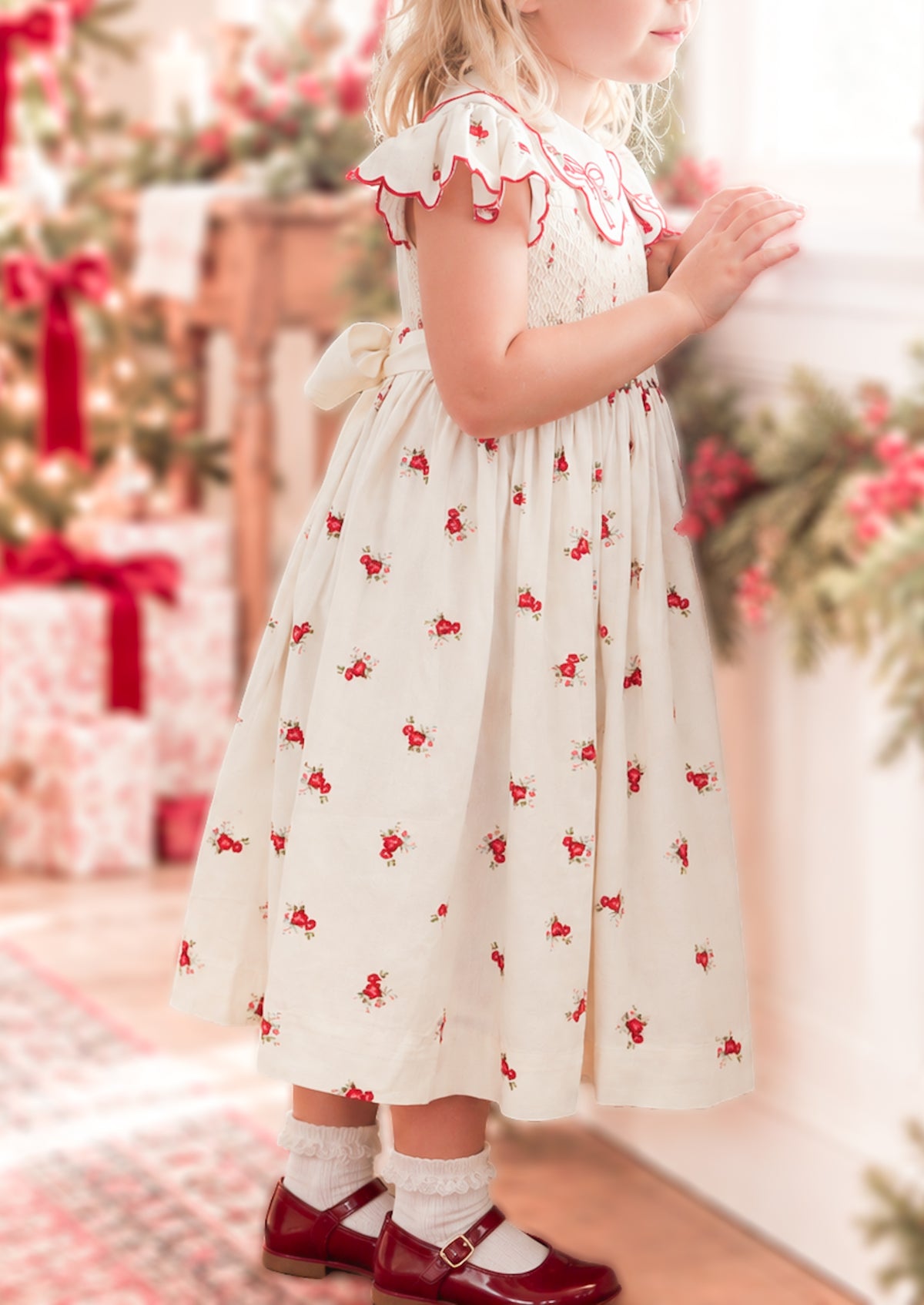 {Sutherby Girls} Signature Smocked Dress ~ Crimson Posy