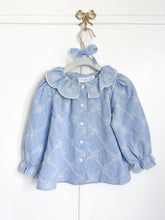 Load image into Gallery viewer, Embroidered Blue Trellis Bow Blouse
