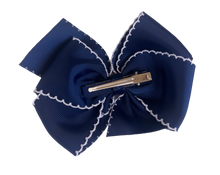 Load image into Gallery viewer, The Hair Bow - Classic Navy w/ White Picot Trim
