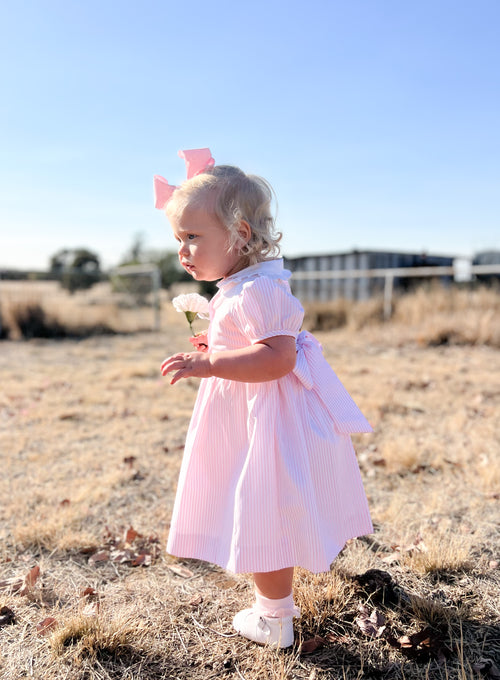 Pastel Pink Striped Embroidered Dress