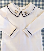 Load image into Gallery viewer, The Collared Bodysuit - ‘Storybook Teddy’ w/ Navy Piping
