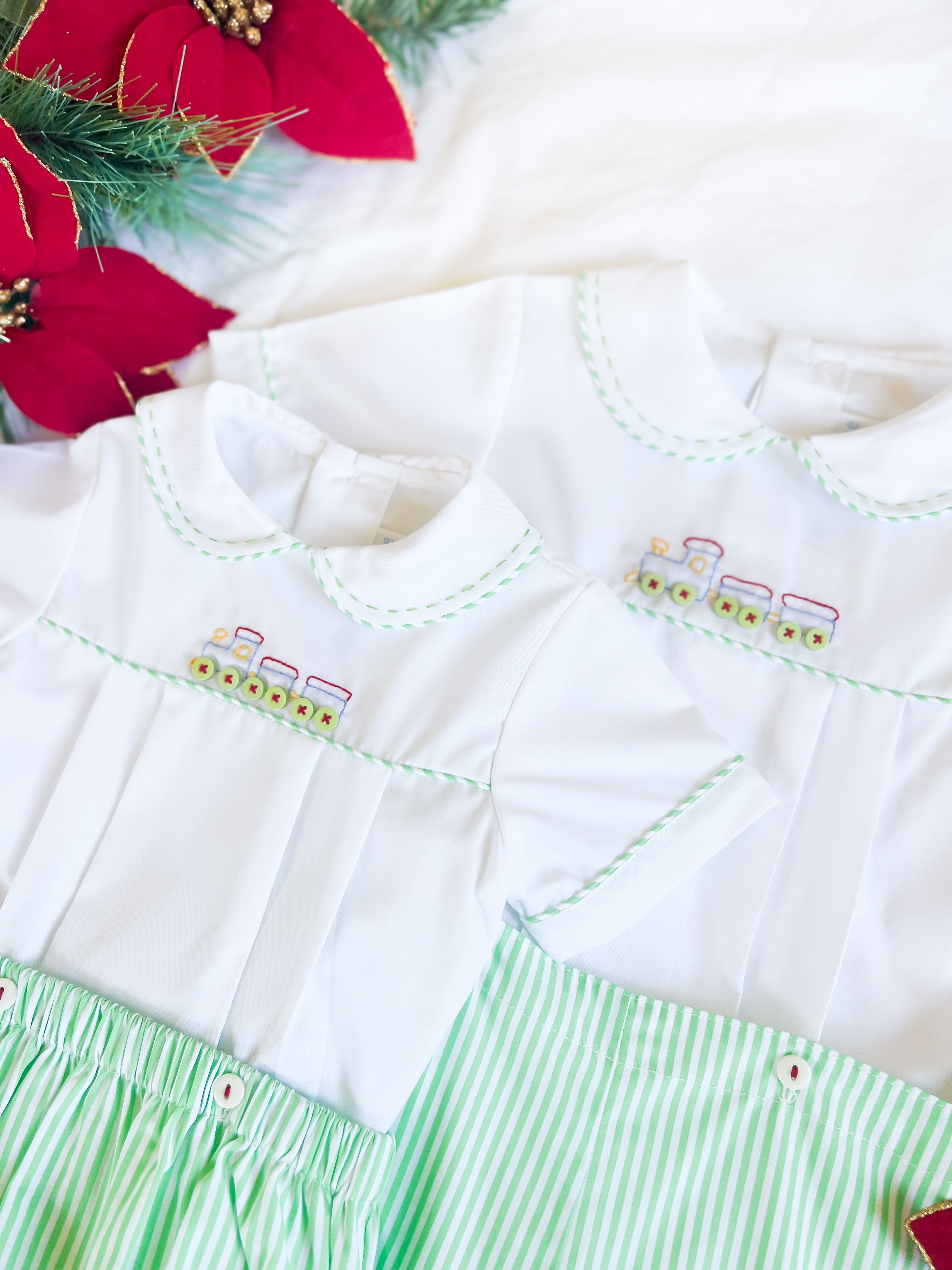 {Sutherby Boys} Festive Train 2pc Set ~ Peppermint Green Striped