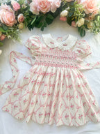 {Sutherby Girls} Signature Smocked Dress - Pink Bow Trellis
