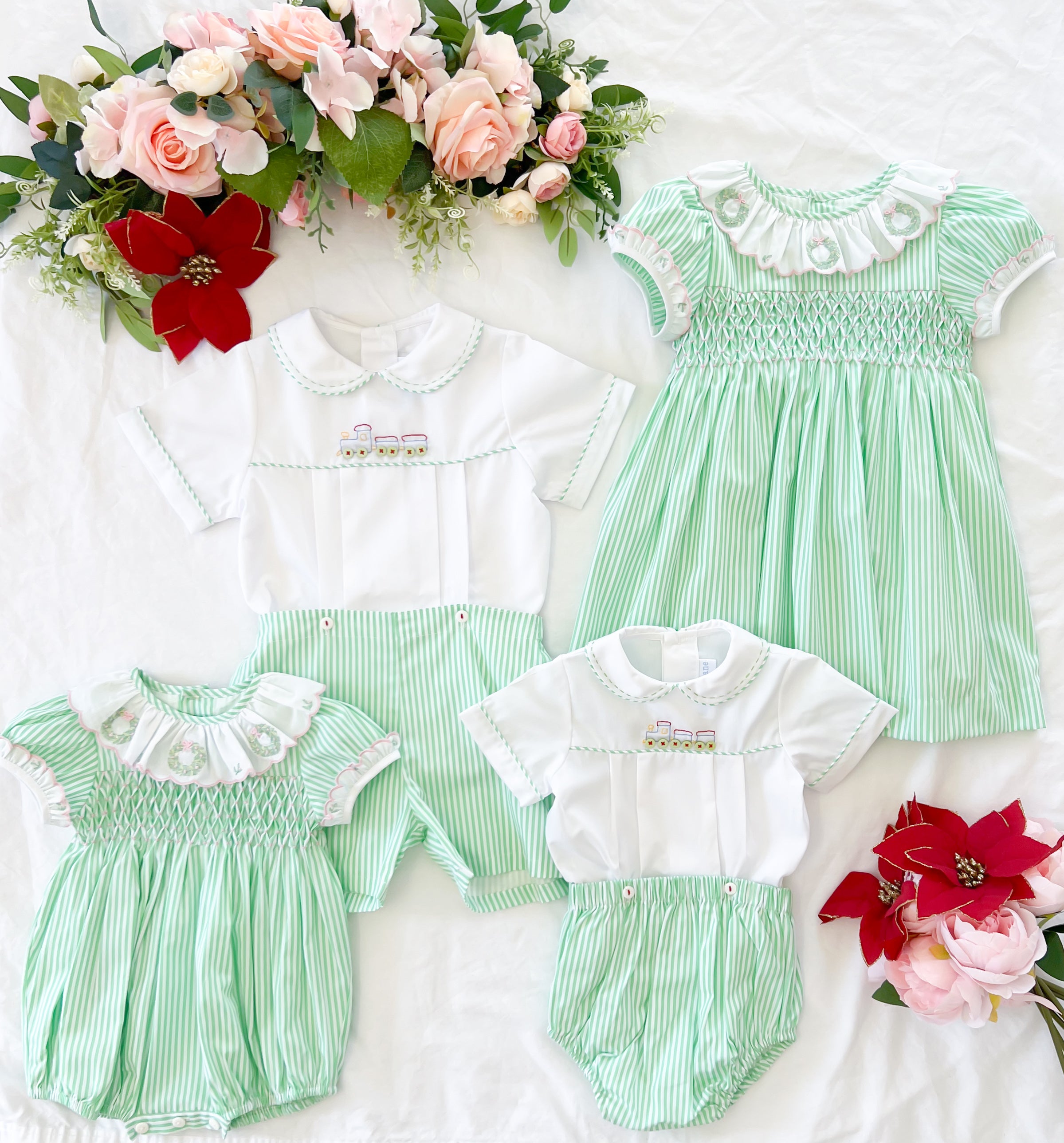 {Sutherby Boys} Festive Train 2pc Set ~ Peppermint Green Striped