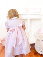 Pastel Pink Striped Embroidered Dress