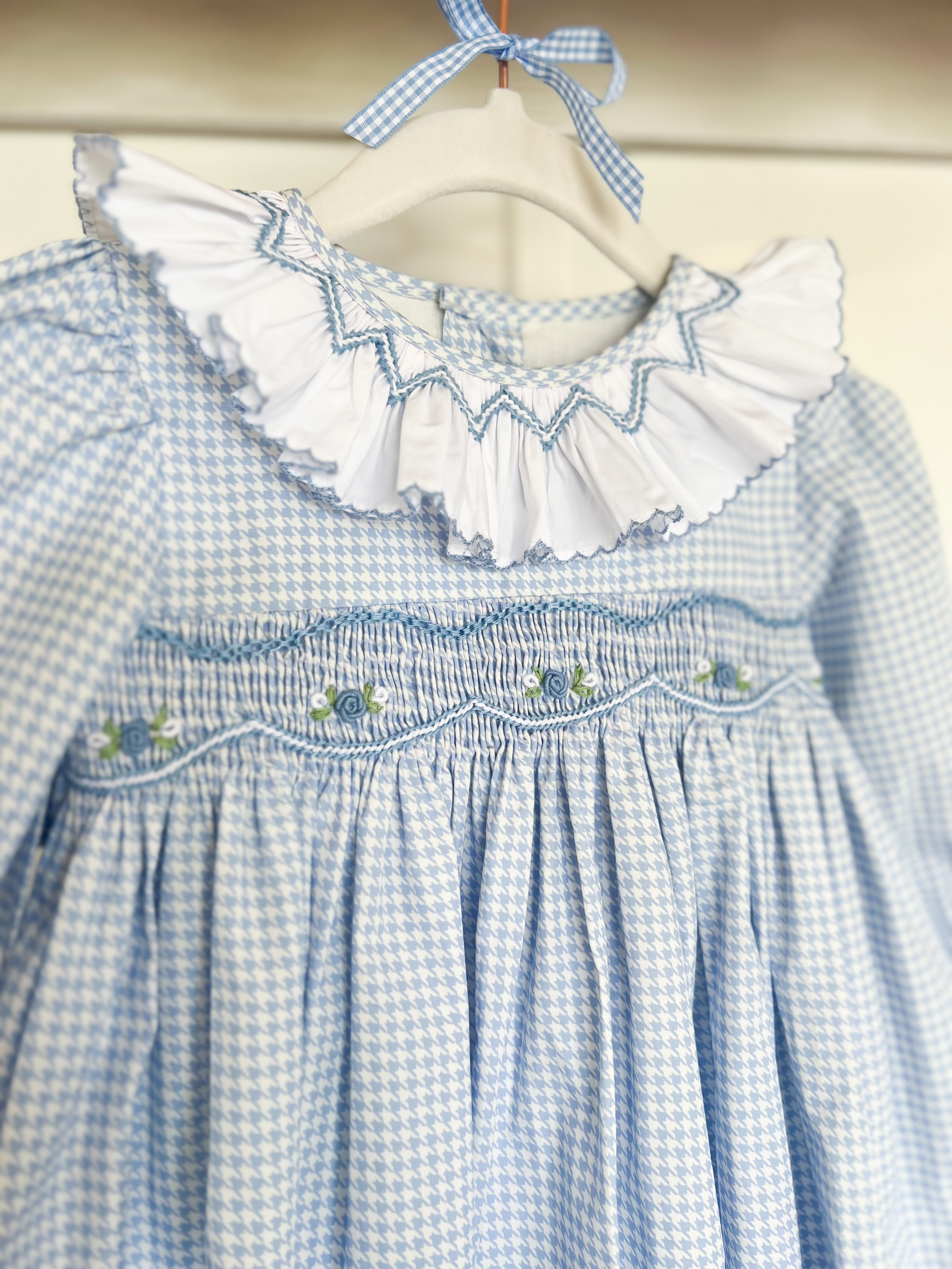 {Sutherby Girls} Signature Smocked Dress ~ Blue Houndstooth