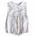 {Sutherby Girls} Embroidered Romper ~ Blue Vintage Patchwork