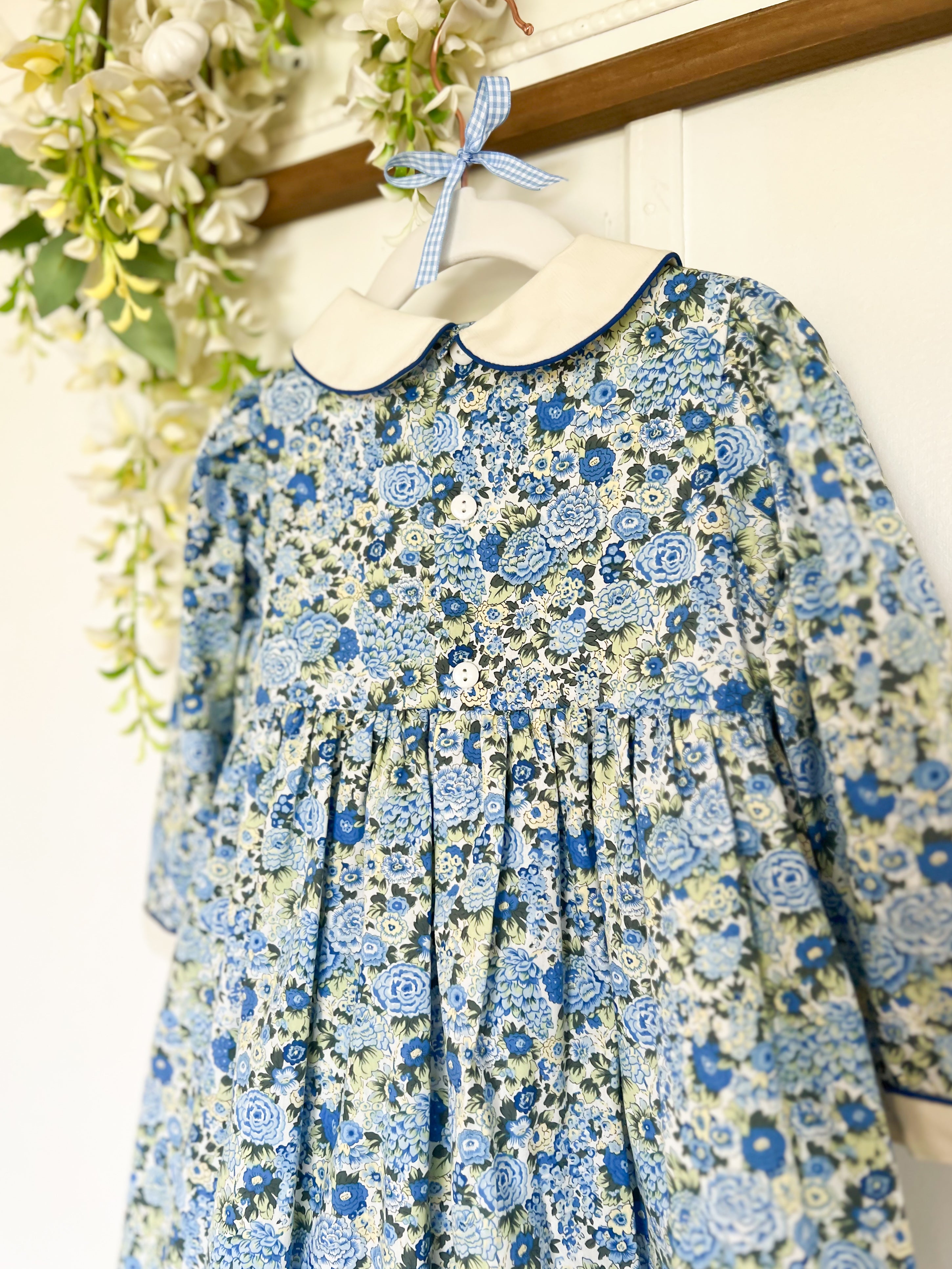 The Smocked Dress - Blue & Green Winter Floral