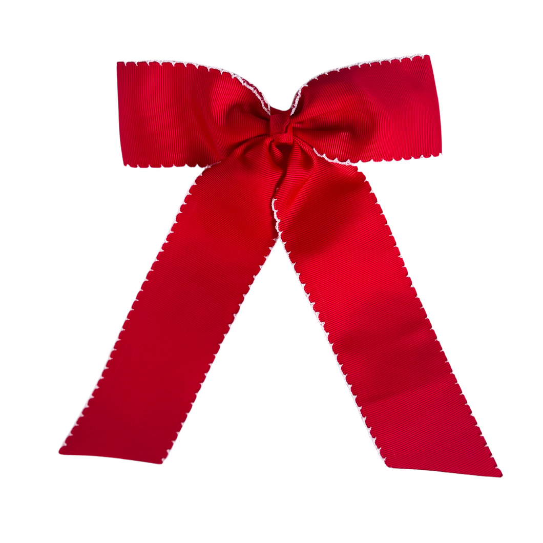 The Preppy Long Hair Bow ~ Festive Red/White ~ PREORDER