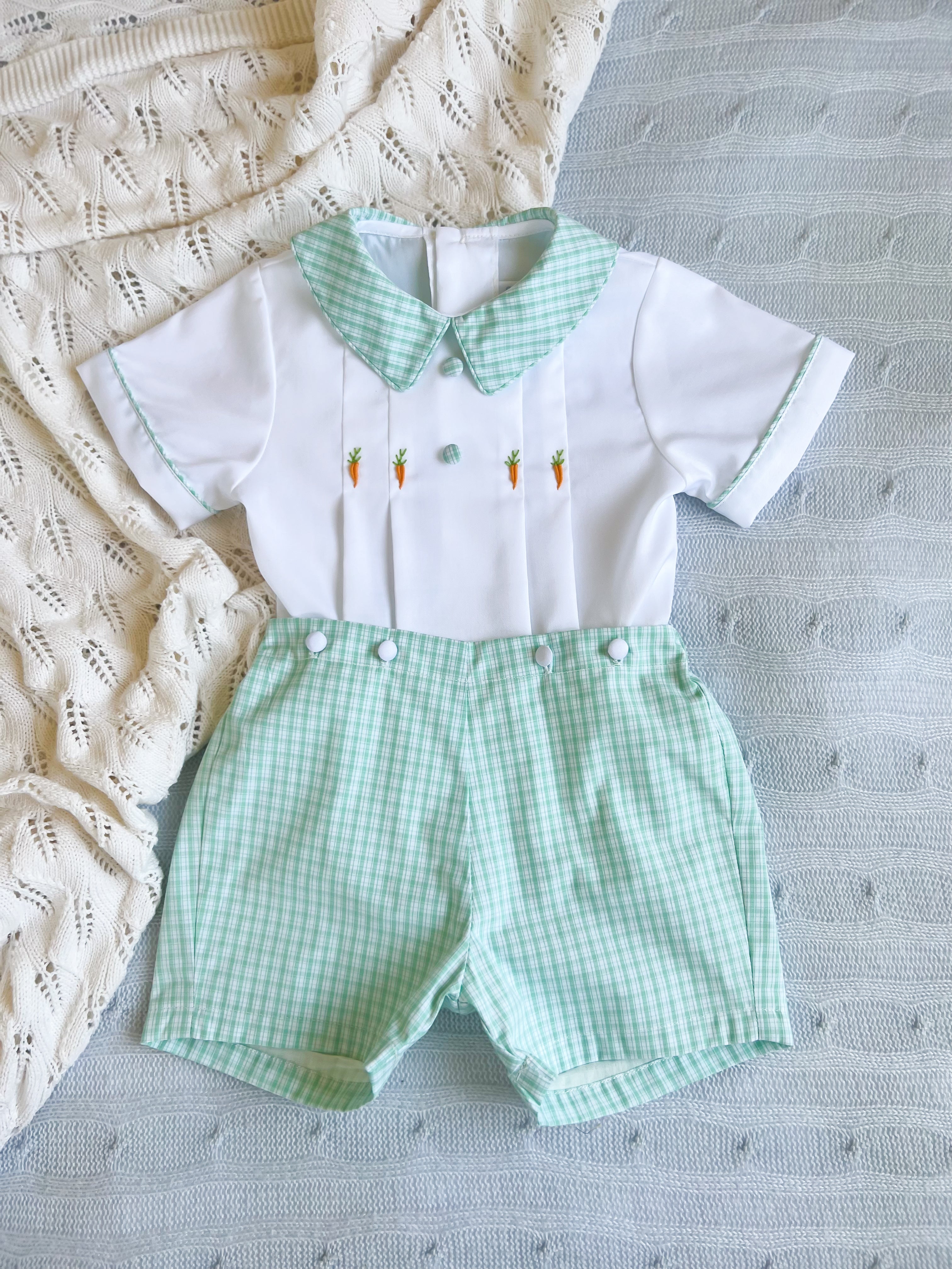 {Sutherby Boys} Signature Button Set - Mint Plaid w/ Heirloom Carrots