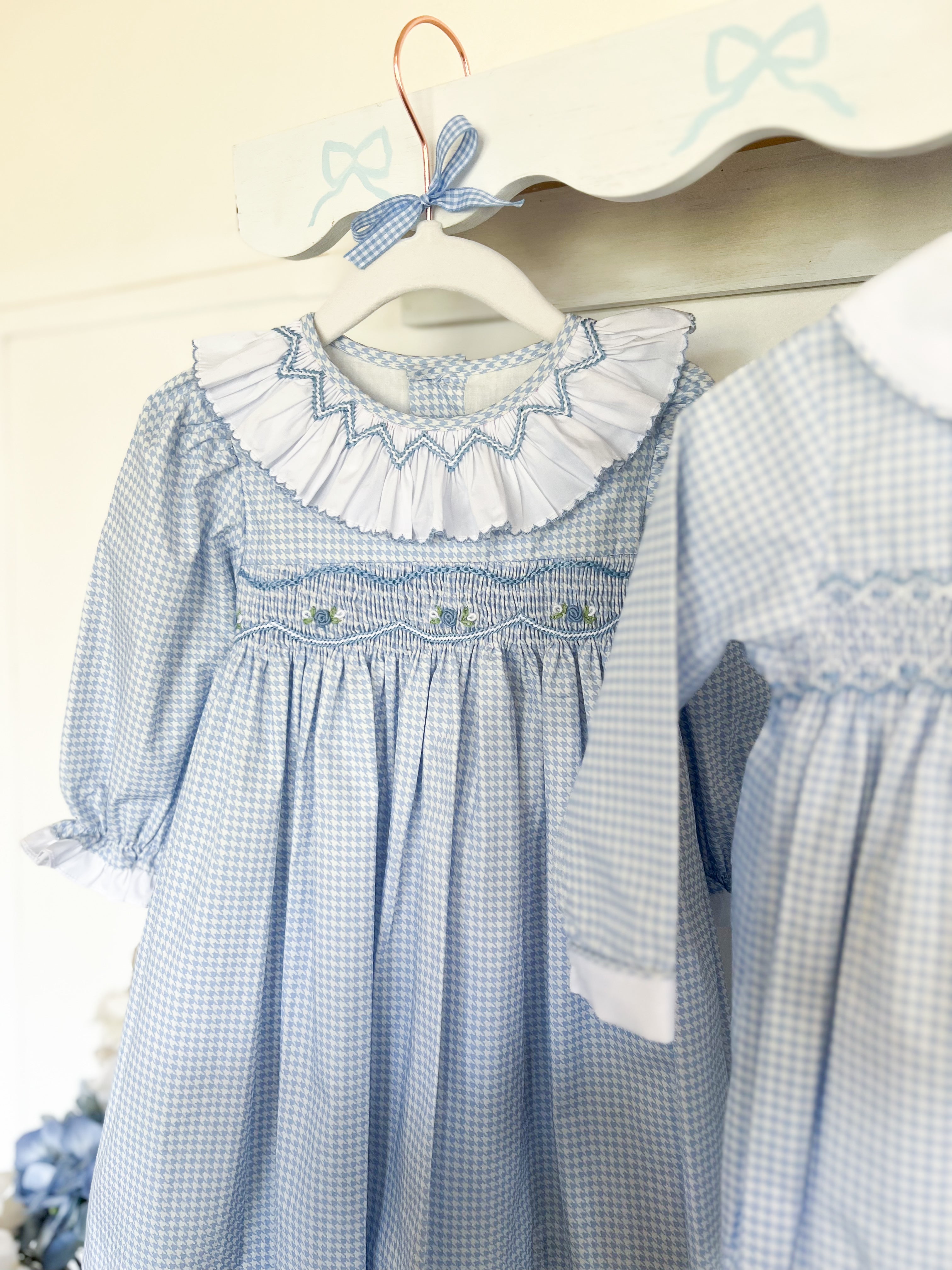 {Sutherby Girls} Signature Smocked Dress ~ Blue Houndstooth