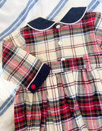 The Smocked Romper - Carnation Red/Navy Tartan