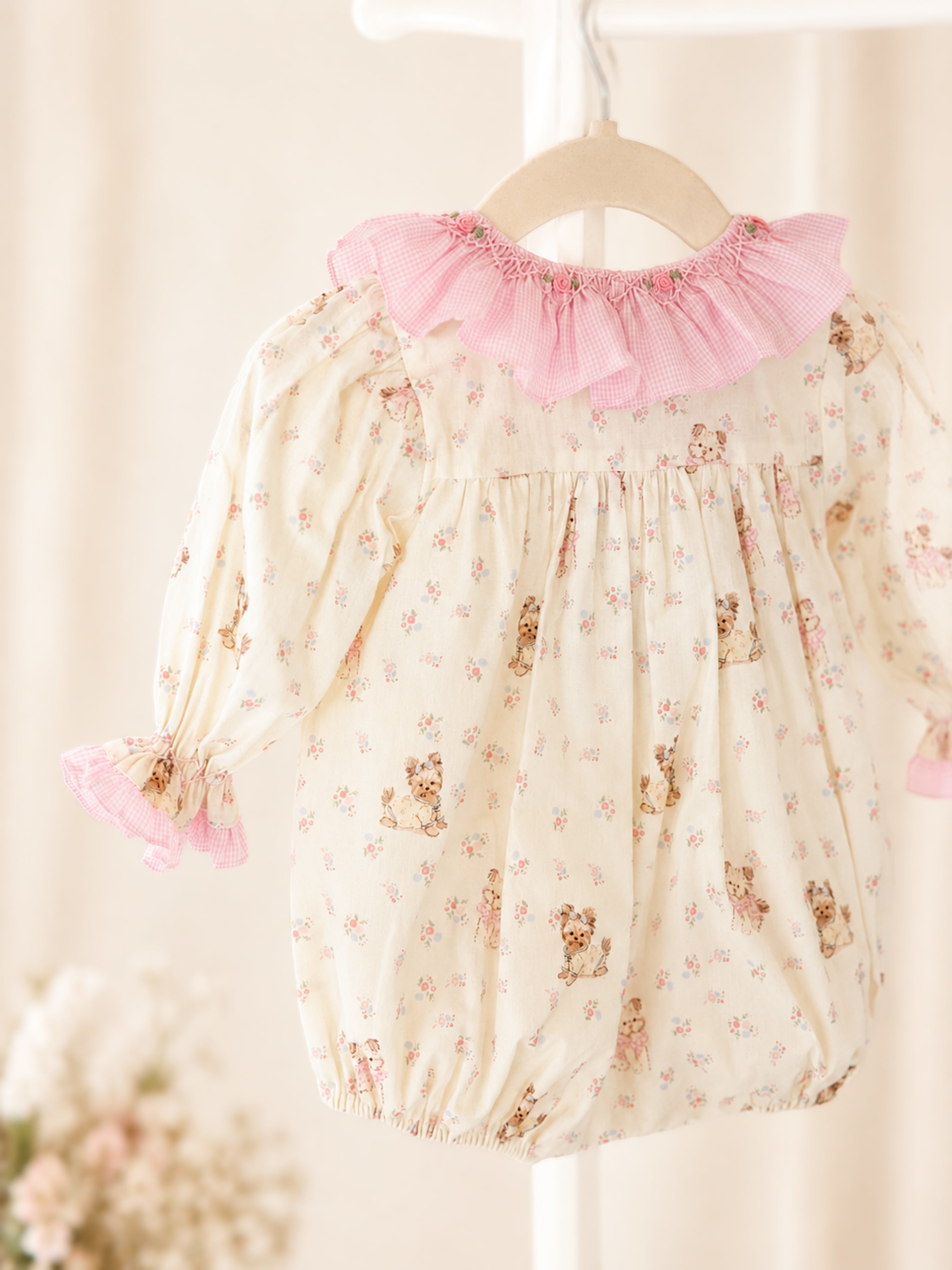 {Sutherby Girl’s} Signature Smocked Romper ~ Vintage Puppies