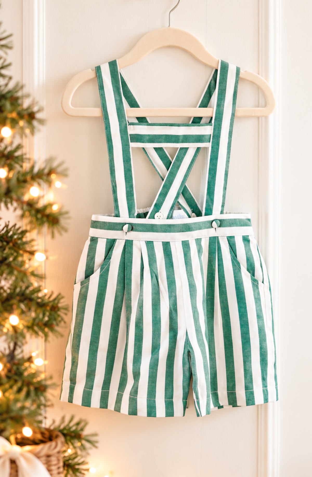 {Sutherby Boys} Suspender Shorts ~ Evergreen Stripe