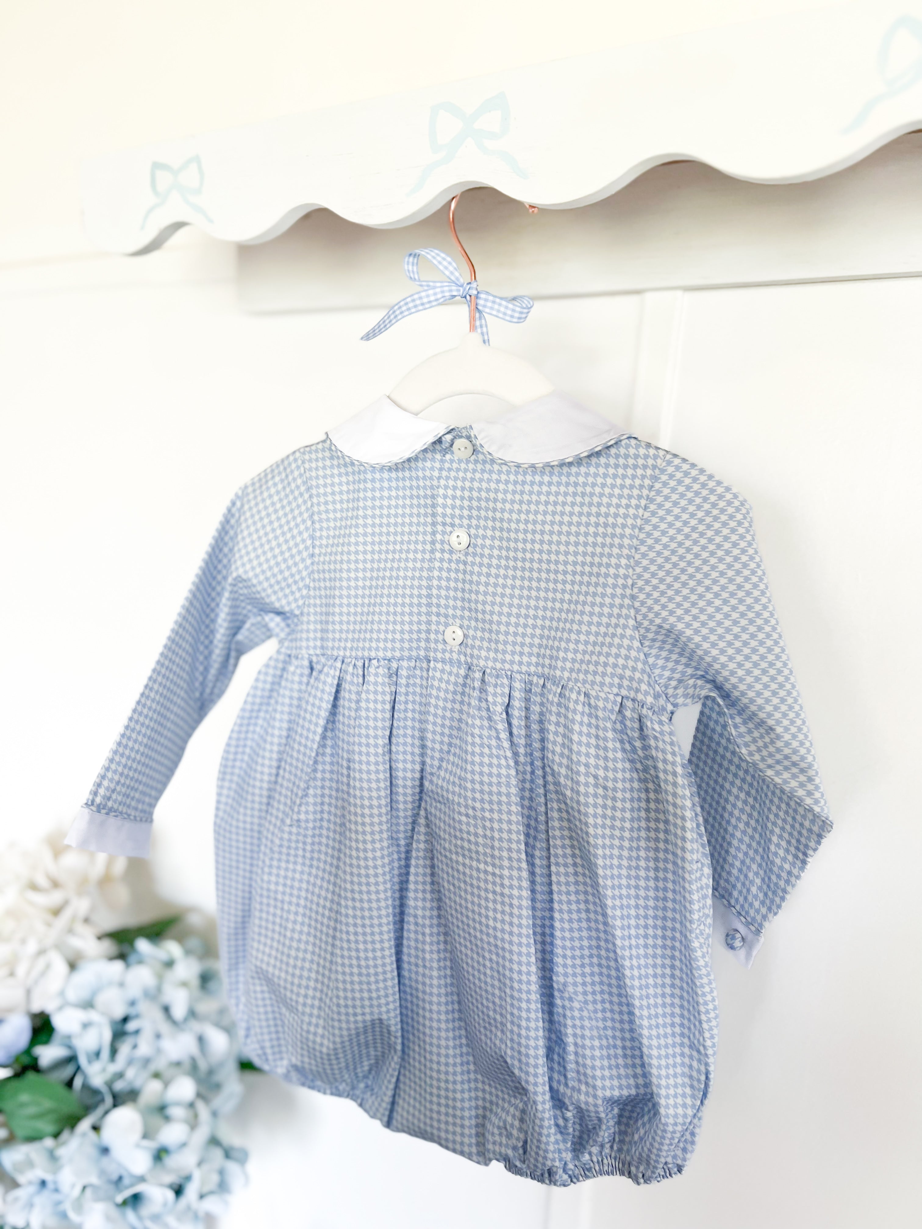 {Sutherby Baby} Signature Smocked Romper ~ Blue Houndstooth