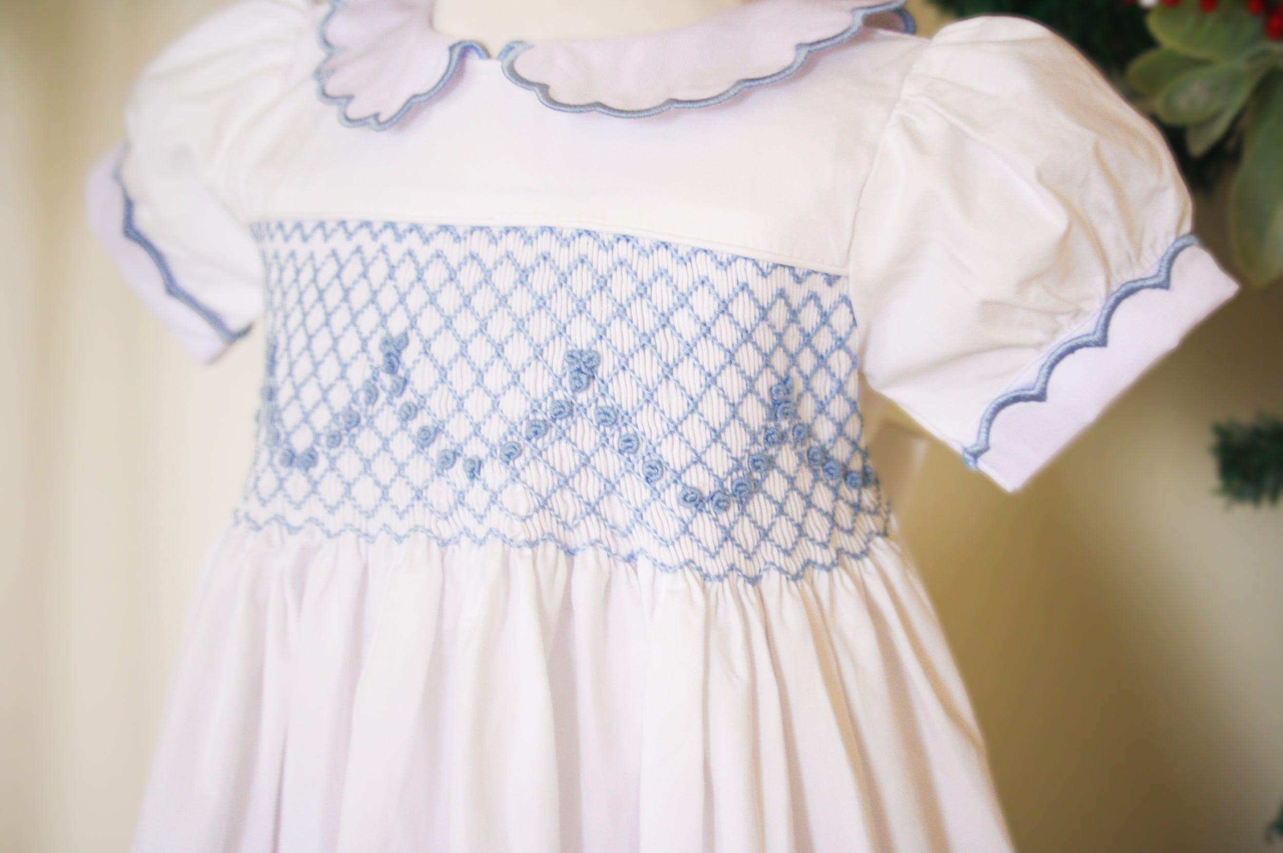 {Sutherby Girls} Signature Celebration Smocked Dress ~ Pale Blue/White