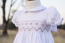 Load image into Gallery viewer, {Sutherby Girls} Signature Smocked Dress ~ White/Pink Rosebuds
