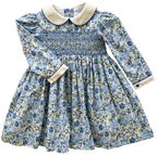The Smocked Dress - Blue & Green Winter Floral