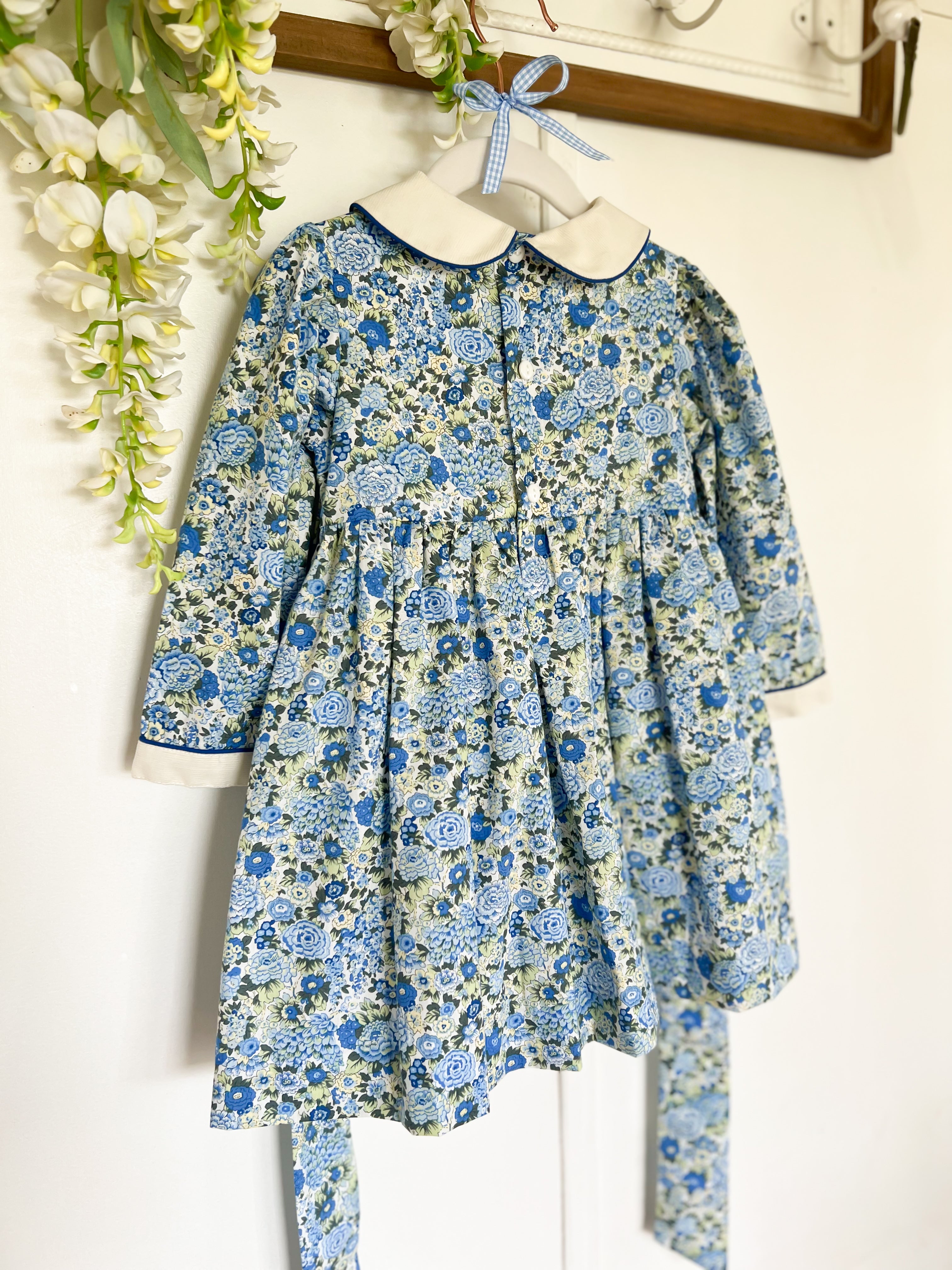 The Smocked Dress - Blue & Green Winter Floral