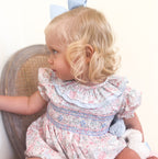 The Smocked Romper - Pink & Blue Bunny Floral