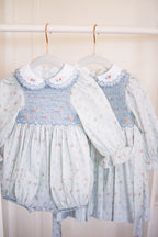 {Sutherby Girls} Signature Smocked Romper ~ Blue Coquette Roses