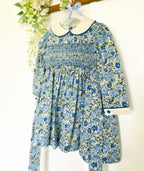 The Smocked Dress - Blue & Green Winter Floral