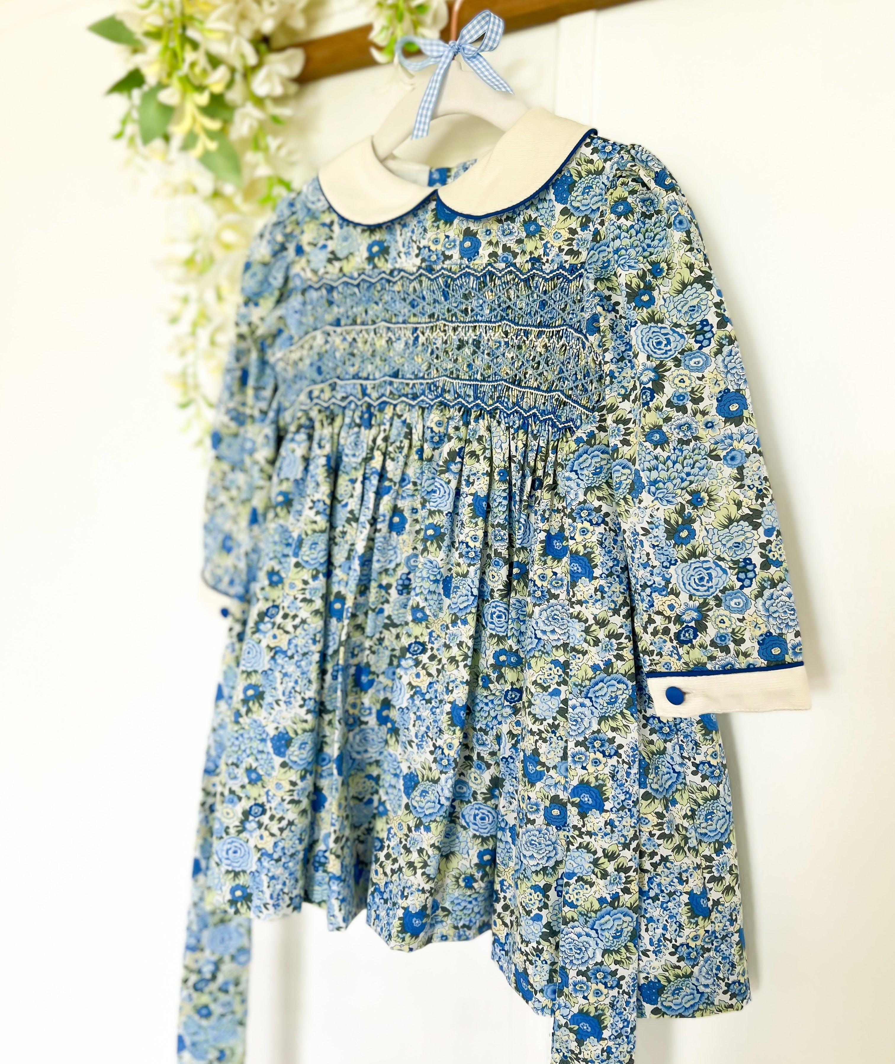 The Smocked Dress - Blue & Green Winter Floral