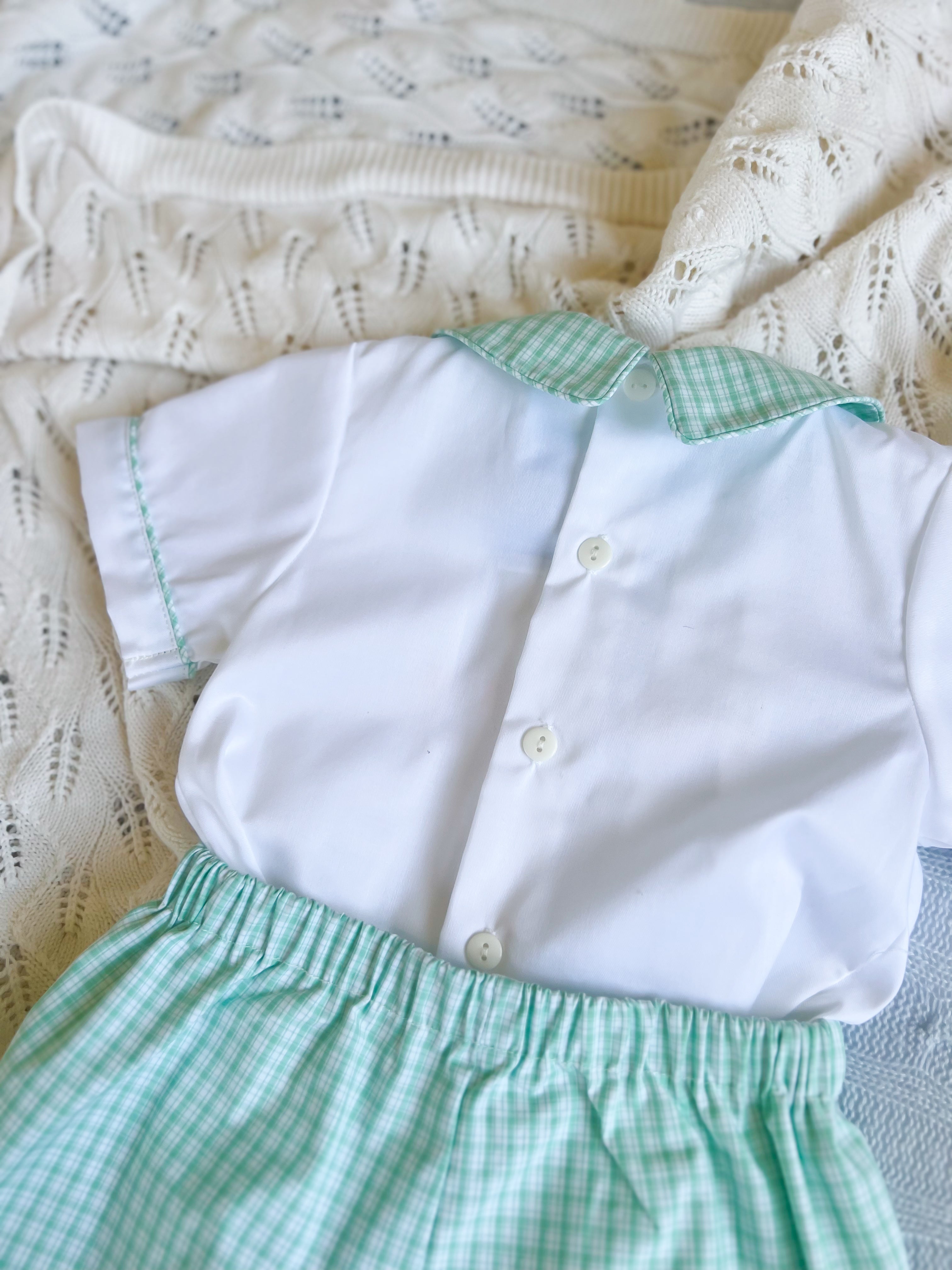 {Sutherby Boys} Signature Button Set - Mint Plaid w/ Heirloom Carrots