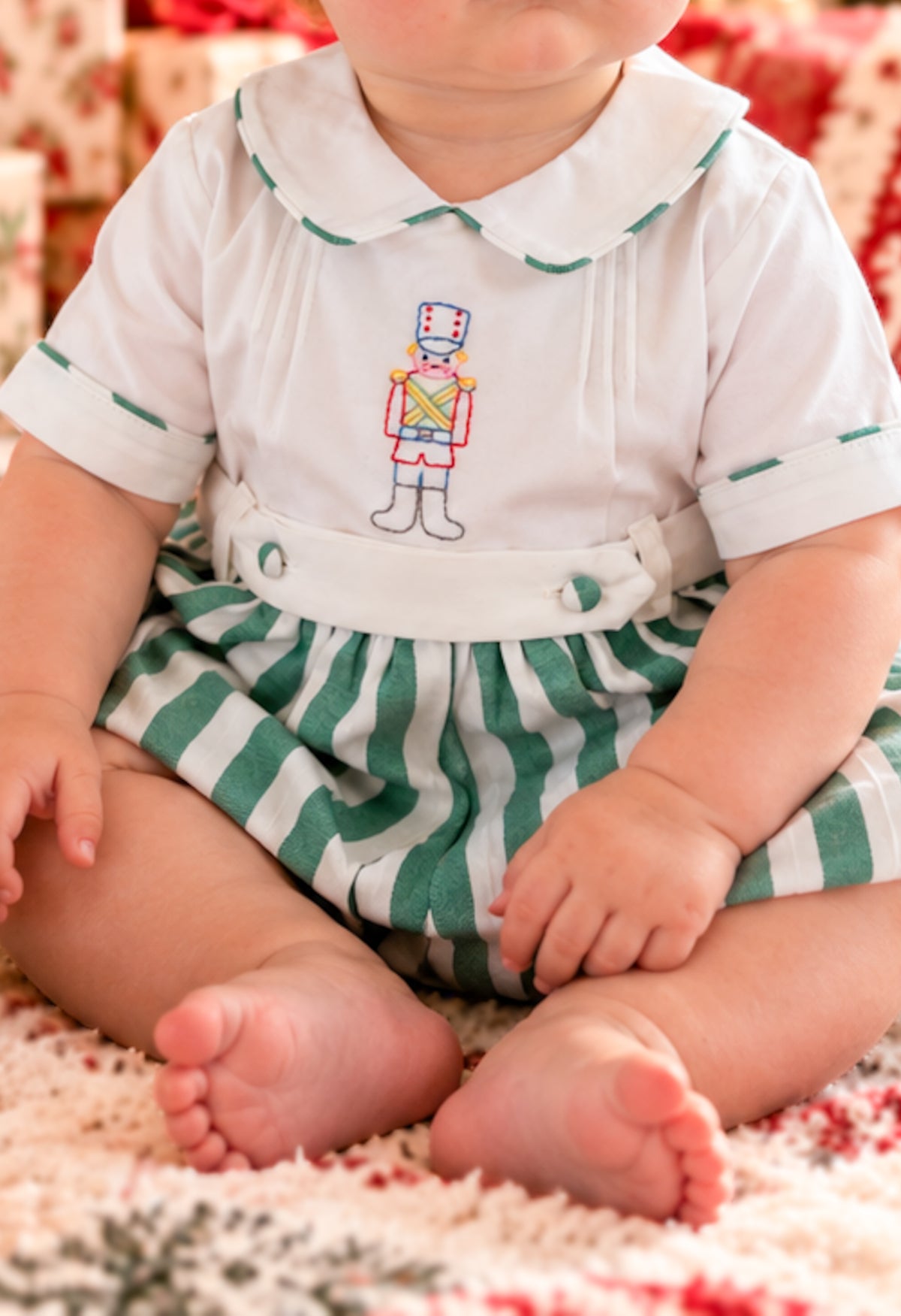 {Sutherby Boys} Belted Romper ~ Evergreen Stripe
