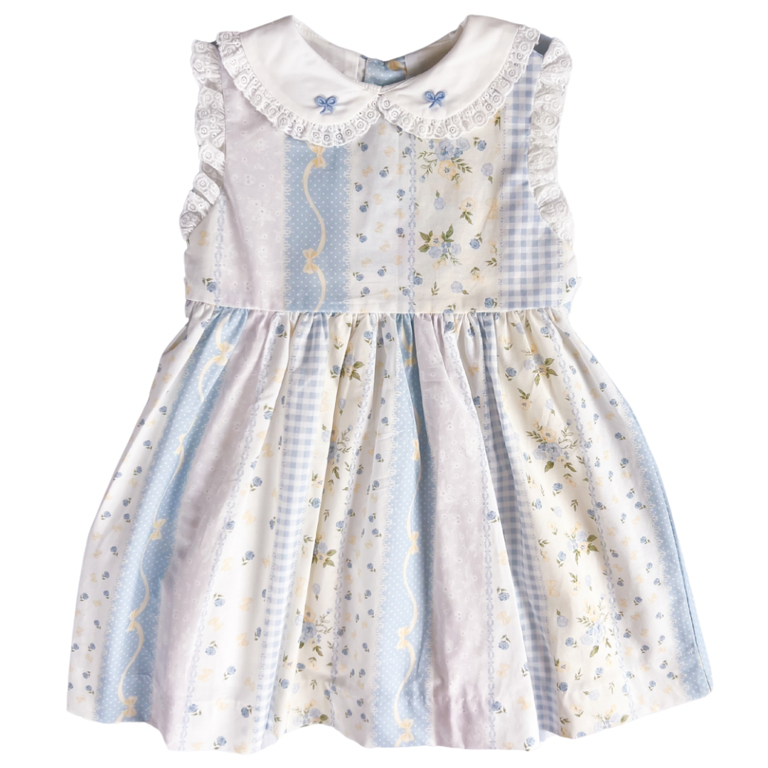 {Sutherby Girls} Embroidered Dress ~ Blue Vintage Patchwork