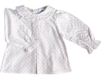 Signature Sutherby Blouse ~ White/Blue Swiss Dot ~ Long-Sleeved