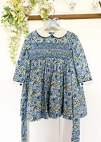 The Smocked Dress - Blue & Green Winter Floral
