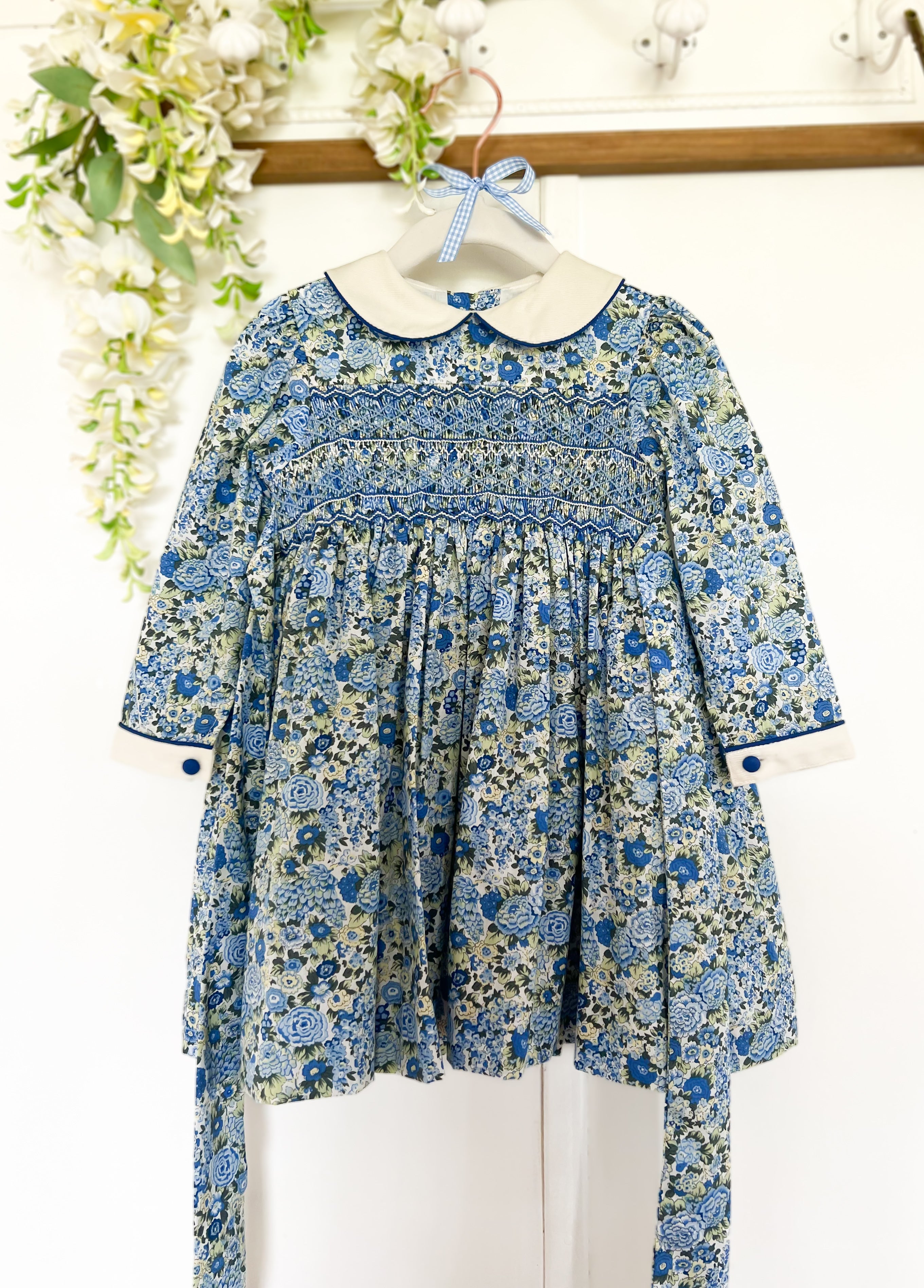 The Smocked Dress - Blue & Green Winter Floral