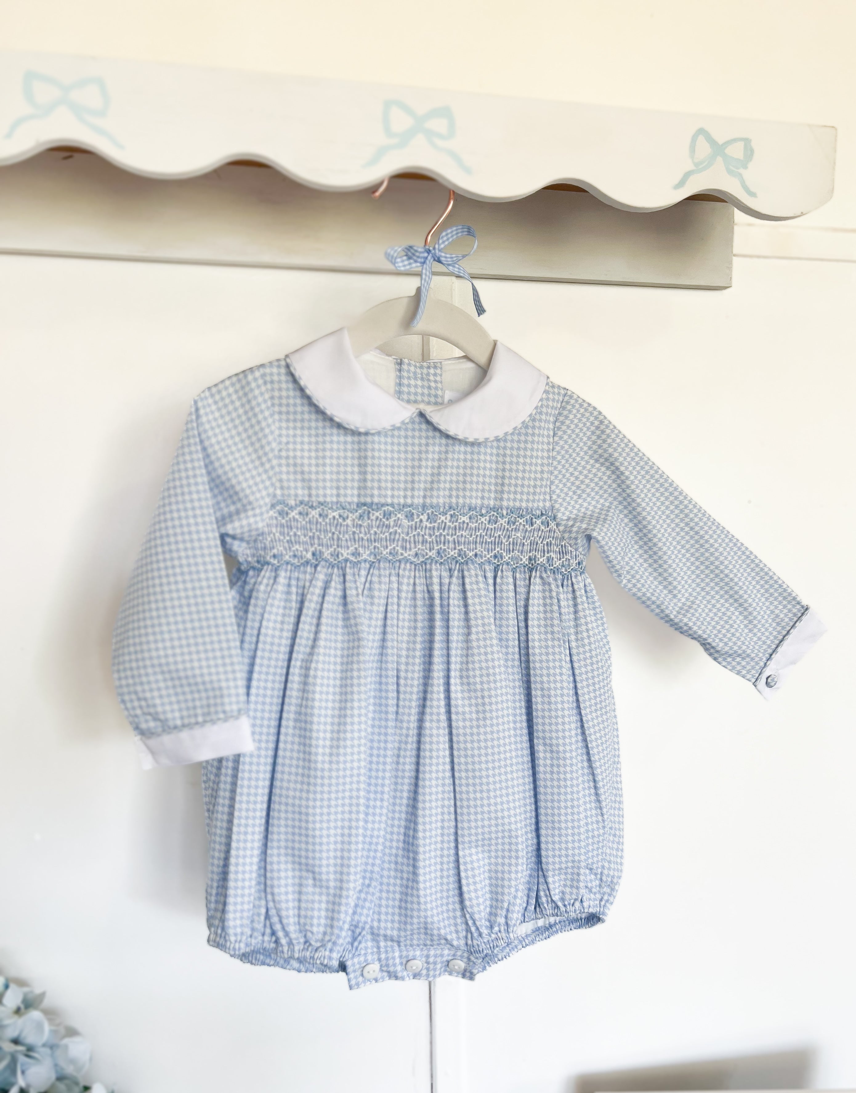 {Sutherby Baby} Signature Smocked Romper ~ Blue Houndstooth