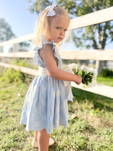 Load image into Gallery viewer, Embroidered Blue Trellis Bow Dress
