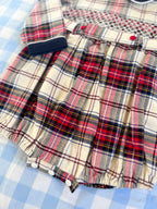 The Smocked Romper - Carnation Red/Navy Tartan