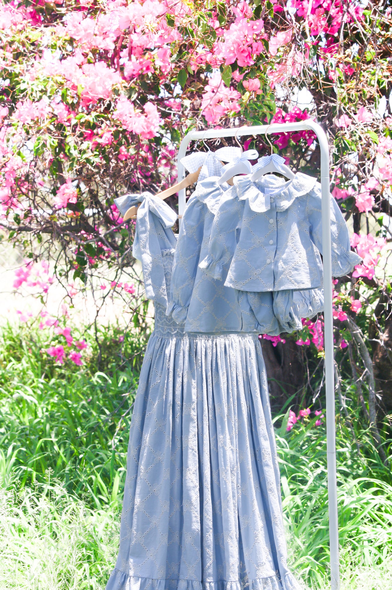 {Sutherby Ladies} 'Bridie' ~ Embroidered Blue Bow Trellis