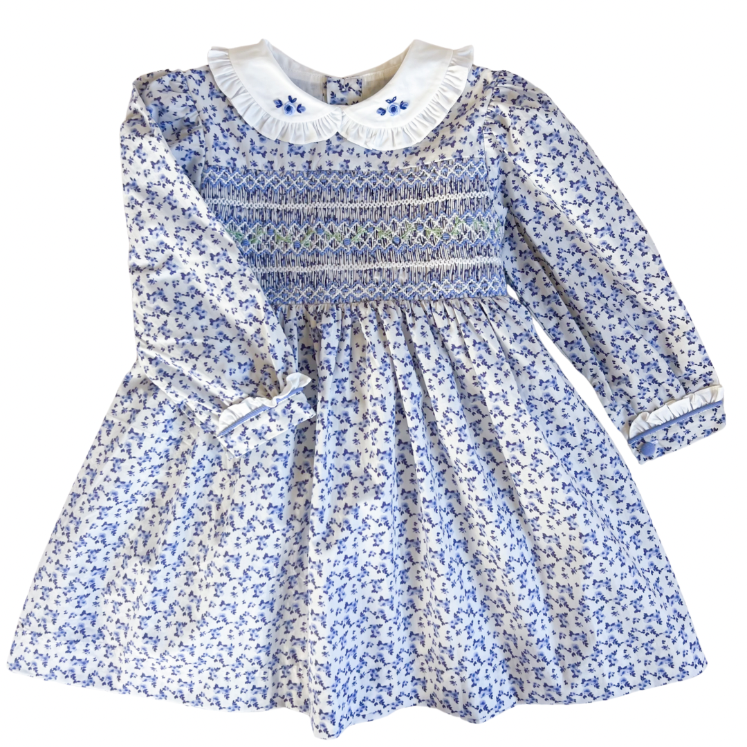 {Sutherby Girls} Signature Smocked Dress ~ Blue Forget Me Nots