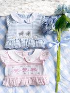 The Smocked Layette Romper - Blue Sheep