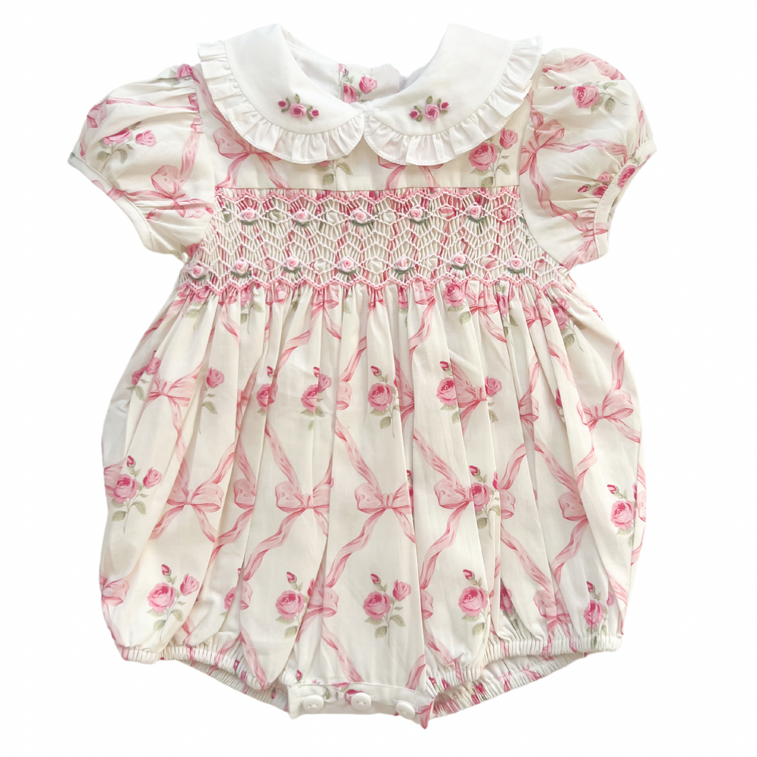 The Smocked Romper ~ Pink Bow Trellis